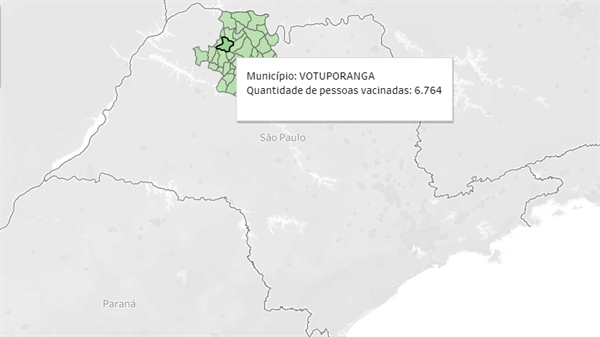 Votuporanga está em terceiro lugar no ranking de vacinados da região DRS-XV, que abrange Rio Preto e outras 100 cidades (Imagem: Governo do Estado de São Paulo)