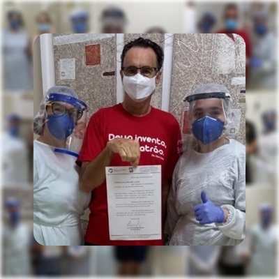 O vereador Jura (PSB) e outros sete pacientes receberam alta da Santa Casa após ficarem internados por complicações da Covid-19 (Fotos: Santa Casa de Votuporanga)