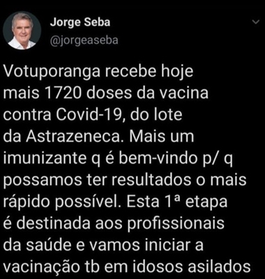 O anúncio foi feito pelo prefeito Jorge Seba por meio de suas redes sociais (Foto: Reprodução redes sociais)