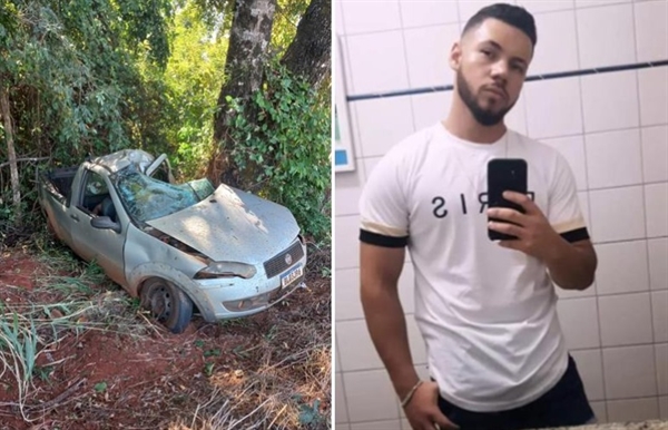 O impacto foi extremamente forte, deixando o veículo completamente destruído e o jovem preso às ferragens (Foto: Região Noroeste)