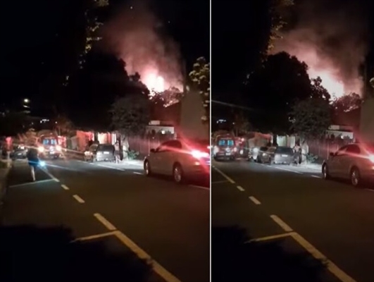 A loja Rovéri Esportes, na rua Paraíba esquina com a rua Uruguai, ficou completamente destruída após o incêndio (Foto: Redes sociais)