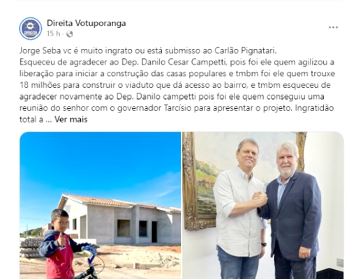O grupo “Direita Votuporanga”, ou pelo menos parte dele, rompeu com Jorge Seba e o chamou de ingrato (Foto: Redes sociais)