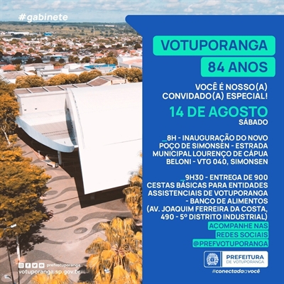 Neste sábado (14), na programação de aniversário da cidade, o prefeito Jorge Seba recepcionará autoridades e convidados em dois eventos (Imagem: Prefeitura de Votuporanga)