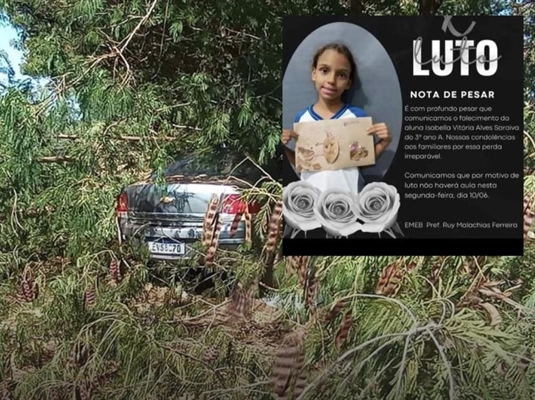 Isabela Vitória Alves Saraiva, de apenas 8 anos de idade, morreu após o carro em que estava com a família bater em uma árvore (Foto: Reprodução)