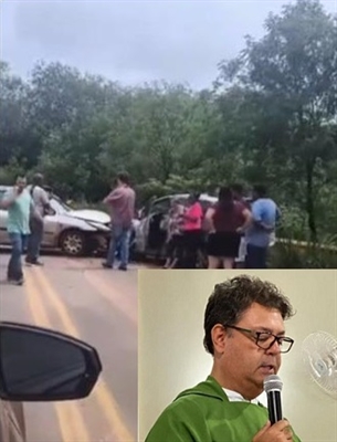 Padre Djalma Tuniz foi socorrido e levado à Santa Casa de Votuporanga; impacto causou danos severos aos veículos (Foto: Reprodução/Diocese)