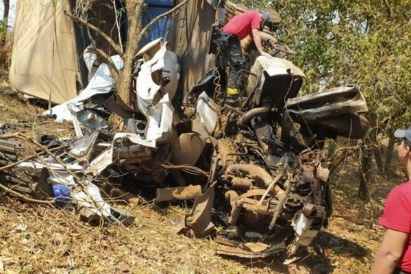 No sábado, caminhoneiro morreu após bater contra uma árvore em Irapuã (Foto: Colaboração/ Leitor)