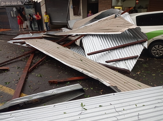 Temporal derruba árvores, destelha prédios e derruba até o alambrado da Arena Plínio Marin (Foto: A Cidade)