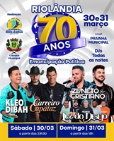 Nos dias 30 e 31 de março, a população comemorará com shows de Zé Neto e Cristiano e Carreiro e Capataz (Foto: Divulgação)