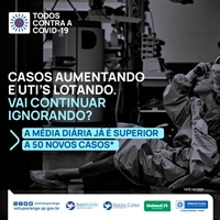 As peças possuem frases como ‘Quanto mais você despreza o vírus, mais ele se espalha. Vai correr o risco?’ e ‘Casos aumentando e UTI’s lotando. Vai continuar ignorando?’ (Imagem: Prefeitura de Votuporanga)