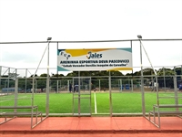 O espaço esportivo conta com um campo de futebol society e uma quadra de basquete 3×3  (Foto: Prefeitura de Jales)