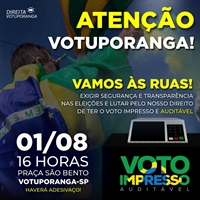 Movimento Direita Votuporanga aderiu ao ato nacional em favor da PEC do voto impresso auditável (Foto: Divulgação)