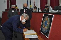 Jorge Seba, Cabo Valter e os 15 vereadores na posse para os seus mandatos (Foto: A Cidade)