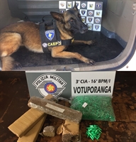 No total, foram apreendidos 3.236 kg de maconha e 43 pinos contendo cocaína Foto: Divulgação/Polícia Militar 