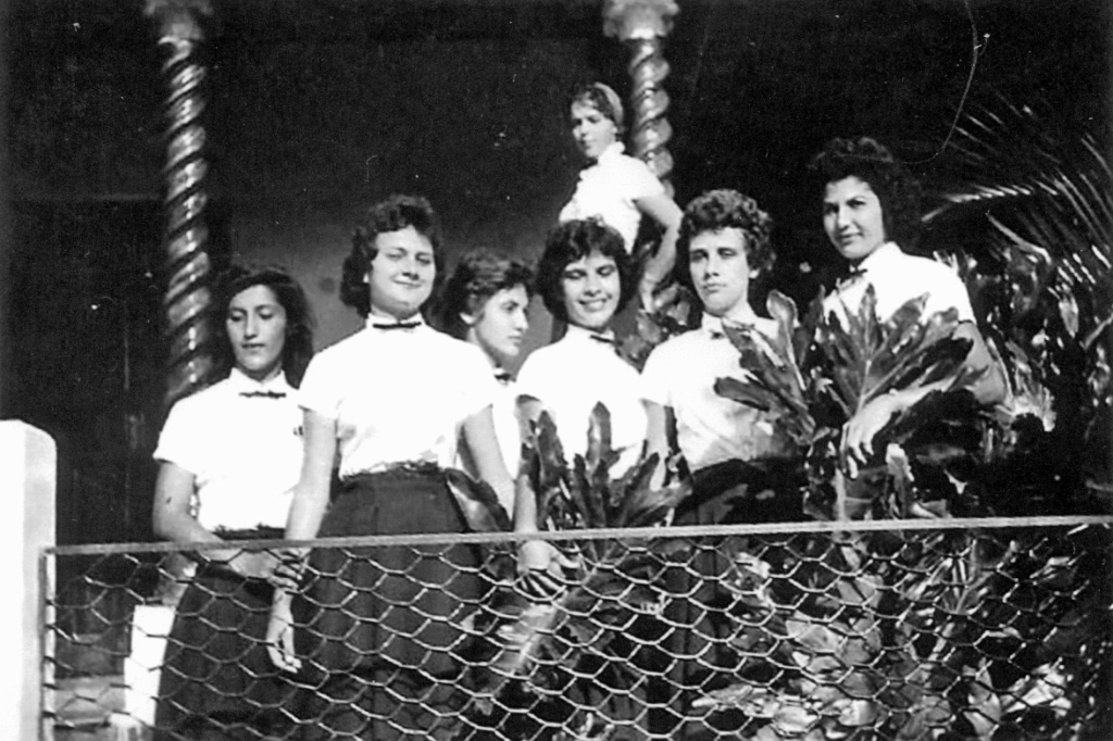 Nesta foto, alunas do 1º Normal do Colégio Estadual e Escola Normal “Dr. José Manoel Lobo”, ano 1958.  Confira da esquerda para a direita: Nancy, Lenita, Vera, Heloísa, Sílvia e Ássima; no fundo, Adnéia. Elas fazem parte do grupo de professorandos que está comemorando 57 anos de formatura. A foto do arquivo pessoal da professora Vera Maria Salgado Xavier”.