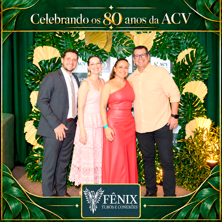 Lucimara Pistilli e seu marido, Geraldo Queiroz, diretores da Fênix Tubos e Conexões, participaram do jantar comemorativo dos 80 anos da ACV. Ao lado do presidente Guilherme Sant’Anna e de Camila Assi, o casal celebrou esse momento especial para o comércio de Votuporanga. Entre encontros e bons momentos, a noite homenageou uma trajetória construída com a participação de gerações de empreendedores. Parabéns à ACV pelos 80 anos de história!