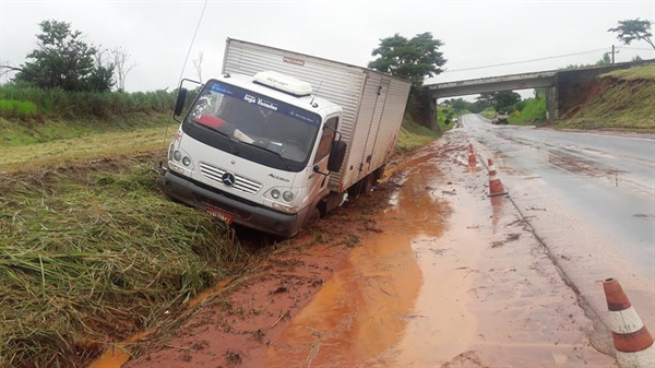 Lama sobre a pista causa acidente na SP-461