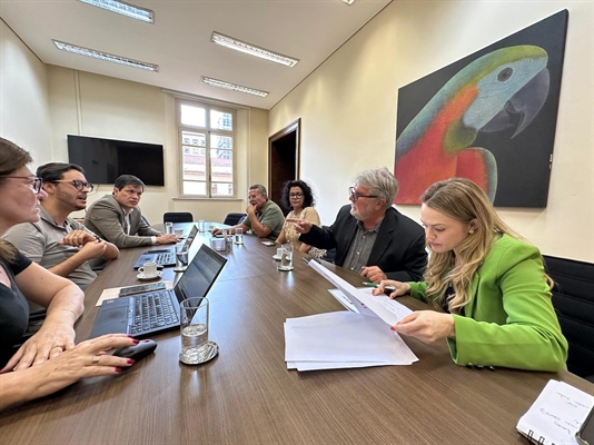  O prefeito Jorge Seba e o deputado Carlão Pignatari se reuniram com técnicos da Secretaria da Educação para tratar das obras (Foto: Prefeitura de Votuporanga)