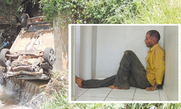 Homem que lançou carro em córrego era procurado pela Justiça 