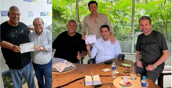 LEGENDA: Fausto Pinato, o coordenador estadual Milton Leite e Guilherme Mussi estiveram presentes com o ex-prefeito  Foto: Valentim News