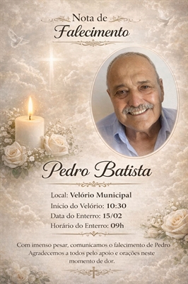 Falece Pedro Batista, aos 73 anos