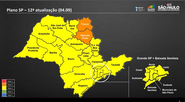 Apenas as regiões de Franca e Ribeirão Preto permanecem na fase laranja (Foto/Arte: Reprodução)
