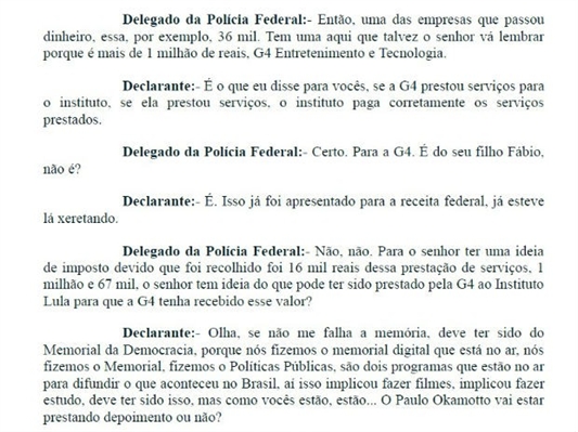 Trecho do depoimento do ex-presidente Luiz Inácio Lula da Silva (Foto: Reprodução)