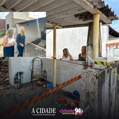 Rose Seba, e a secretária de Direitos Humanos, Karolline Bianconi, visitaram a casa incendiada para prestar apoio à família (Foto: Prefeitura de Votuporanga)