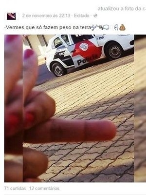 Polícia procura jovem que chamou PMs de 'vermes' por rede social