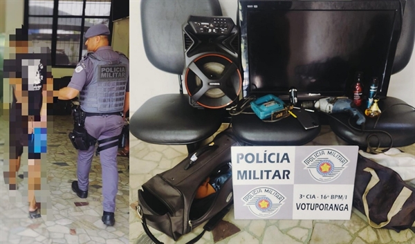 Suspeito foi flagrado pulando muro de residência com bolsa contendo objetos furtados e acabou sendo preso em flagrante (Foto: Divulgação)