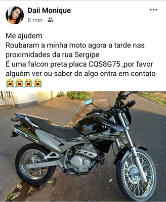 A dona da moto Honda/Falcon relatou que o veículo foi furtado por volta de 15h30 na rua Sergipe, nas proximidades da rua Goiás  (Foto: Divulgação) 