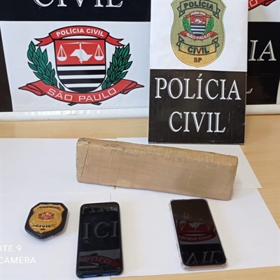 Dentro da mochila de um deles, os policiais encontraram um tijolo de maconha de 1,040kg, que renderia 350 porções da droga (Foto: Divulgação/Dise)