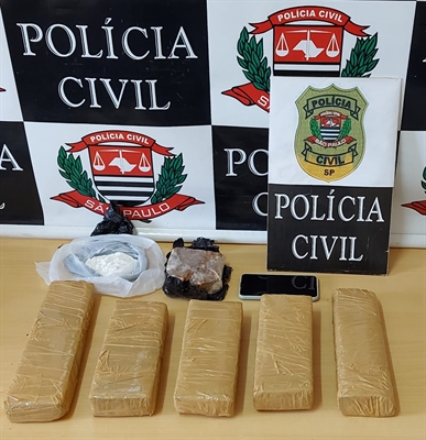 Nas duas mochilas que o traficante carregava, os policiais encontraram 'tijolos' de maconha, 500g de crack e 115g de cocaína (Foto: Divulgação/Polícia Civil)