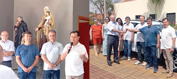 O presidente do Asilo São Vicente, Vitorino José Arado, recebendo as chaves do carro Reunat-Sandeiro das mãos dos filhos do saudoso professor Delavalle. Uma doação comovente. (Foto: A Cidade)