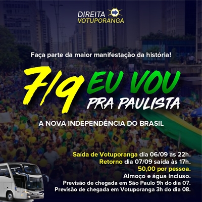 Uma caravana está sendo organizada pelo grupo “Direita Votuporanga” para os atos em favor de Bolsonaro em 7 de setembro (Foto: Divulgação)