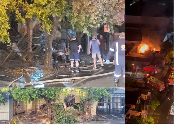 O imóvel ficou completamente destruído e duas pessoas ficaram feridas após um desabamento ocorrido durante o combate às chamas  Foto: A Cidade