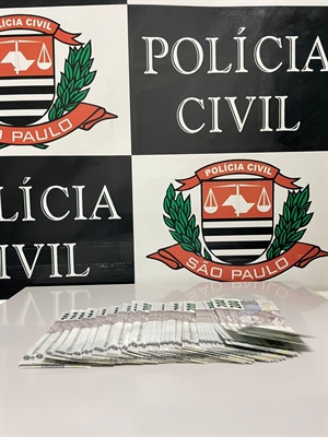 Com o golpista, a Polícia Civil de Valentim Gentil apreendeu a quantia R$ 20 mil em dinheiro, que foi devolvida para a vítima (Foto: Polícia Civil)