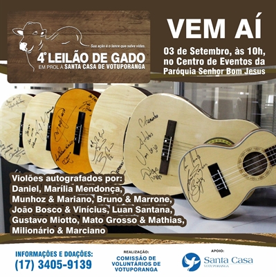 Violões autografados serão leiloados em prol à Santa Casa