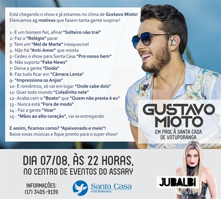 Além do show do Gustavo Mioto, a DJ Ju Balbi também irá abrilhantar a festa (Foto: Santa Casa de Votuporanga)