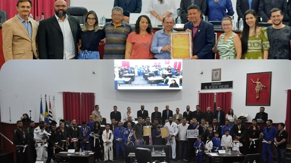 Duas homenagens foram feitas na sessão de ontem, uma para o Deja Cabelereiro e outra para Brothers Team de jiu-jitsu (Foto: A Cidade/assessoria)