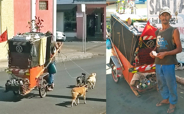 Carlos Alberto viaja há 21 anos, caminhando 10 km por dia com seus cachorros (Foto: João Ruiz/A Cidade) 