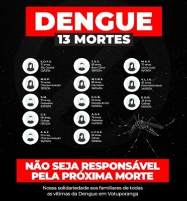 Nova campanha publicitária da Prefeitura de Votuporanga adota um tom mais duro em prol da conscientização contra a Dengue (Foto: Reprodução)