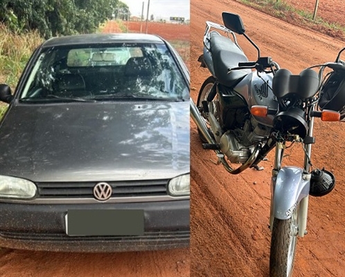 O carro envolvido em um roubo em Votuporanga e a moto furtada em Cosmorama foram apreendidos pela polícia (Foto: Divulgação)