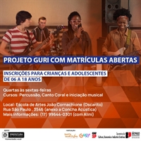 Projeto Guri está com inscrições abertas; cursos gratuitos são voltados para crianças e adolescentes entre 6 e 18 anos  (Foto: Divulgação)