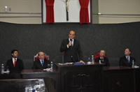Juiz Reinaldo, João Dado, Paulo Dimas, Antônio Carlos Francisco e o promotor Eduardo Boiati (Foto: Daniel Castro/A Cidade)