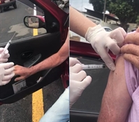 Imagens mostram o exato momento em que a profissional de saúde finge aplicar a vacina (Foto: Reprodução/Redes sociais)