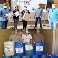 Ville Hotel Gramadão doa mil máscaras e Ciafer Casa e Construção meia tonelada de álcool em gel no dia de ontem (Foto: Reprodução)