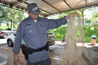 Tenente Deivid Gabriel de Melo com tarrafa apreendida
