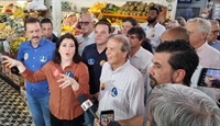 A candidata do MDB à presidência, Simone Tebet, cumpriu agenda em Rio Preto ao lado de lideranças do partido na região (Foto: Thiago Vasconcelos/TV TEM)