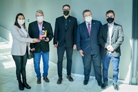 Secretária da Cultura e Turismo, Janaina Silva; prefeito Jorge Seba (PSDB); Secretário de Estado de Cultura, Sérgio Leitão; do presidente da Alesp, Carlão Pignatari (PSDB) e o vereador Carlim Despachante (PSDB) (Foto: Prefeitura de Votuporanga)