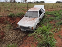 Automóvel caiu em barranco no acostamento e capotou 